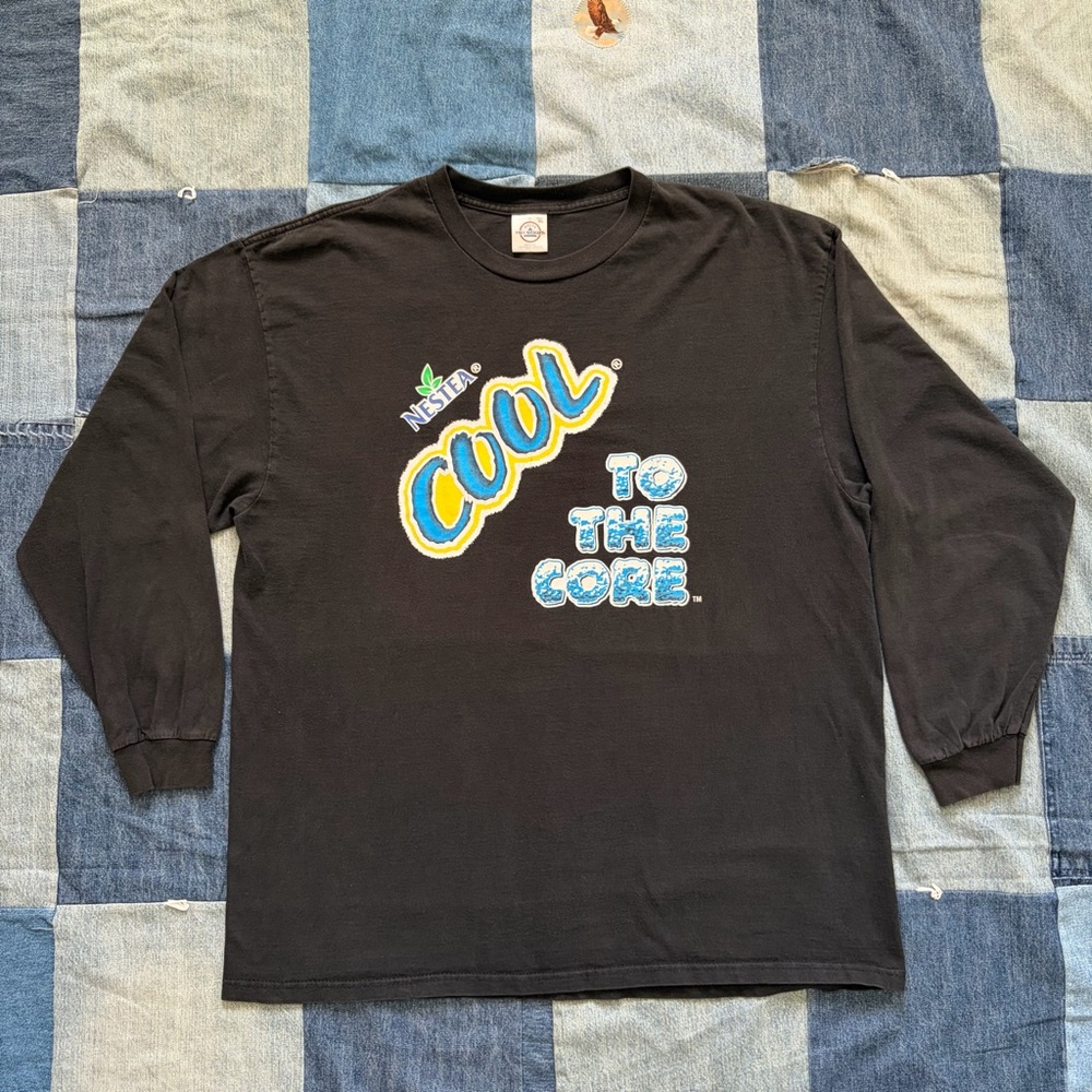 VTG 90s NESTEA black long sleeve t-shirt “cool to the core” promotional size XL
